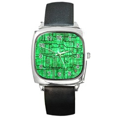 Green Circuit Board Computer Square Metal Watch by Bakwanart