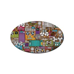 Pattern Design Art Techno Dj Music Retro Music Device Sticker Oval (10 Pack) by Bakwanart