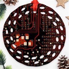 Red Computer Circuit Board Ornament (round Filigree) by Bakwanart