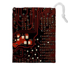 Red Computer Circuit Board Drawstring Pouch (5xl) by Bakwanart