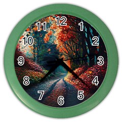 Forest Autumn Fall Painting Color Wall Clock by 99art