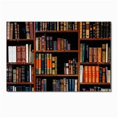 Assorted Title Of Books Piled In The Shelves Assorted Book Lot Inside The Wooden Shelf Postcard 4 x 6  (pkg Of 10) by 99art