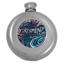 Graffiti Art Psychedelic Art Graphic Design Modern Art Round Hip Flask (5 Oz) by 99art