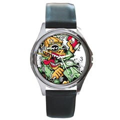 Scooter-motorcycle-graffiti Round Metal Watch by 99art