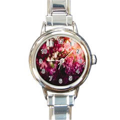 Pink Flower Round Italian Charm Watch by artworkshop