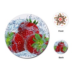 Red Strawberries Water Squirt Strawberry Fresh Splash Drops Playing Cards Single Design (round) by B30l