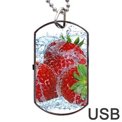 Red Strawberries Water Squirt Strawberry Fresh Splash Drops Dog Tag Usb Flash (two Sides) by B30l