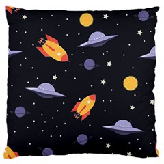 Cosmos Rockets Spaceships Ufos Large Premium Plush Fleece Cushion Case (one Side) by Cowasu