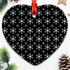 Snowflakes Background Pattern Heart Ornament (two Sides) by Cowasu