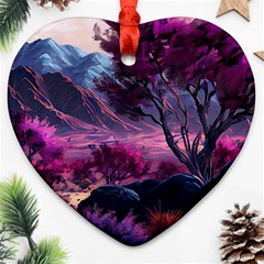 Landscape Landscape Painting Purple Purple Trees Heart Ornament (two Sides) by Cowasu