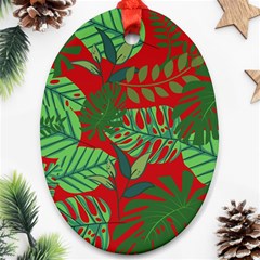 Leaves Leaf Nature Pattern Red Green Ornament (oval) by Cowasu