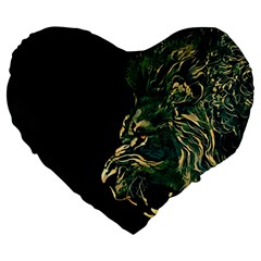 Angry Male Lion Large 19  Premium Flano Heart Shape Cushions by Cowasu