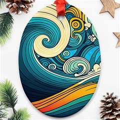 Waves Wave Ocean Sea Abstract Whimsical Abstract Art Oval Ornament (two Sides) by Cowasu