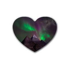 Fantasy Pyramid Mystic Space Aurora Rubber Coaster (heart) by Cowasu