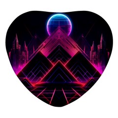 Synthwave City Retrowave Wave Heart Glass Fridge Magnet (4 Pack) by Bangk1t