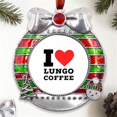 I Love Lungo Coffee  Metal X mas Ribbon With Red Crystal Round Ornament by ilovewhateva