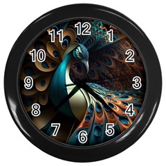 Peacock Bird Feathers Plumage Colorful Texture Abstract Wall Clock (black) by Wav3s