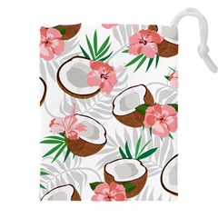 Seamless Pattern Coconut Piece Palm Leaves With Pink Hibiscus Drawstring Pouch (4xl) by Vaneshart