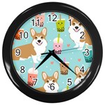 Welsh Corgi Boba Tea Bubble Cute Kawaii Dog Breed Wall Clock (Black) Front