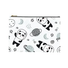 Panda Floating In Space And Star Cosmetic Bag (large) by Wav3s