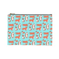 Corgis On Teal Cosmetic Bag (large) by Wav3s