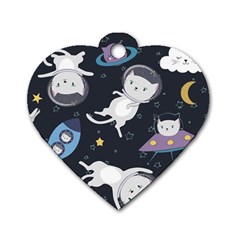 Space Cat Illustration Pattern Astronaut Dog Tag Heart (one Side) by Wav3s