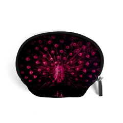 Peacock Pink Black Feather Abstract Accessory Pouch (small) by Wav3s