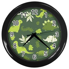 Cute Dinosaur Pattern Wall Clock (black) by Wav3s