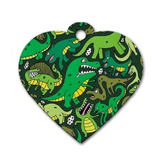 Dino Kawaii Dog Tag Heart (one Side) by Wav3s