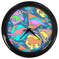 Dinosaur Pattern Wall Clock (black) by Wav3s