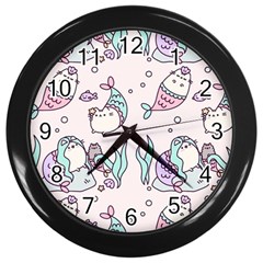 Cartoon Cat Cute Animal Design Drawing Illustration Kawaii Wall Clock (black) by Grandong