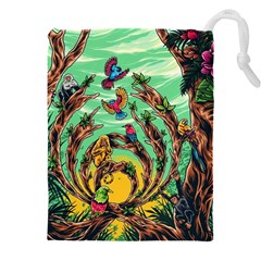 Monkey Tiger Bird Parrot Forest Jungle Style Drawstring Pouch (5xl) by Grandong