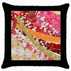 Japanese Kimono Pattern Throw Pillow Case (black) by Cowasu