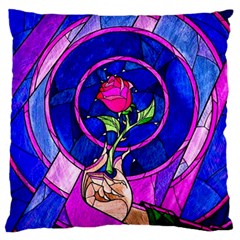 Stained Glass Rose Large Premium Plush Fleece Cushion Case (two Sides) by Cowasu