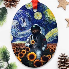 Starry Surreal Psychedelic Astronaut Space Ornament (oval) by Cowasu