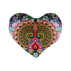 Pink Peacock Bird Pattern Texture Standard 16  Premium Flano Heart Shape Cushions by Cowasu