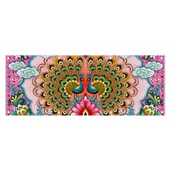 Pink Peacock Bird Pattern Texture Banner And Sign 8  X 3  by Cowasu