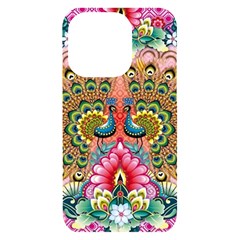 Pink Peacock Bird Pattern Texture Iphone 14 Pro Black Uv Print Case by Cowasu