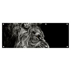 Angry Lion Black And White Banner And Sign 8  X 3  by Cowasu