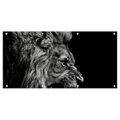 Angry Lion Black And White Banner And Sign 8  X 4  by Cowasu