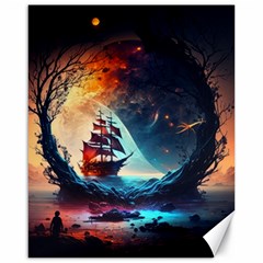 Tree Planet Moon Canvas 16  X 20  by Ndabl3x