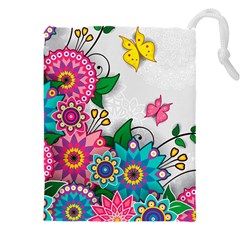 Flowers Pattern Vector Art Drawstring Pouch (5xl) by Amaryn4rt