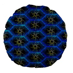 Blue Bee Hive Pattern- Large 18  Premium Flano Round Cushions by Amaryn4rt