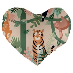 Kids Animals & Jungle Friends Large 19  Premium Heart Shape Cushions by Ravend