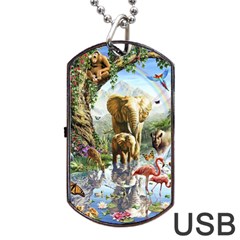 Beautiful Jungle Animals Dog Tag Usb Flash (two Sides) by Ravend