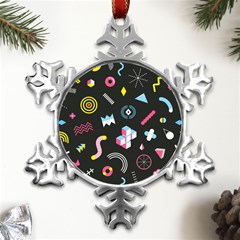 Memphis Design Seamless Pattern Metal Small Snowflake Ornament by uniart180623