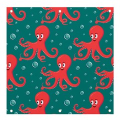 Cute-smiling-red-octopus-swimming-underwater Banner And Sign 4  X 4  by uniart180623