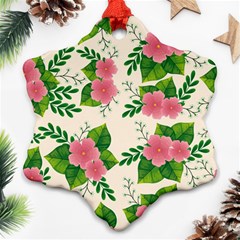 Cute-pink-flowers-with-leaves-pattern Ornament (snowflake) by uniart180623