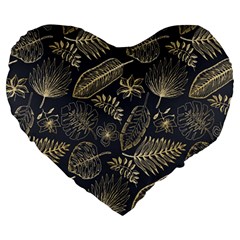 Elegant-pattern-with-golden-tropical-leaves Large 19  Premium Heart Shape Cushions by uniart180623