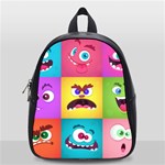 Monsters-emotions-scary-faces-masks-with-mouth-eyes-aliens-monsters-emoticon-set School Bag (Small) Front